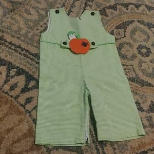 Funtasia Green and White Checkered  Vintage Overalls With Fall Theme